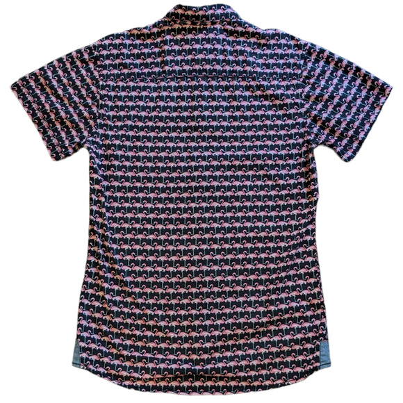 Good Vibes men's flamingo shirt black and pink button down slim fit size S - Picture 5 of 8